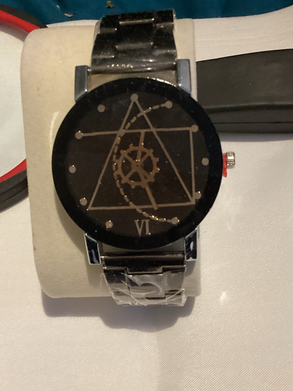 Men's Black Geometric Dial Stainless Watch